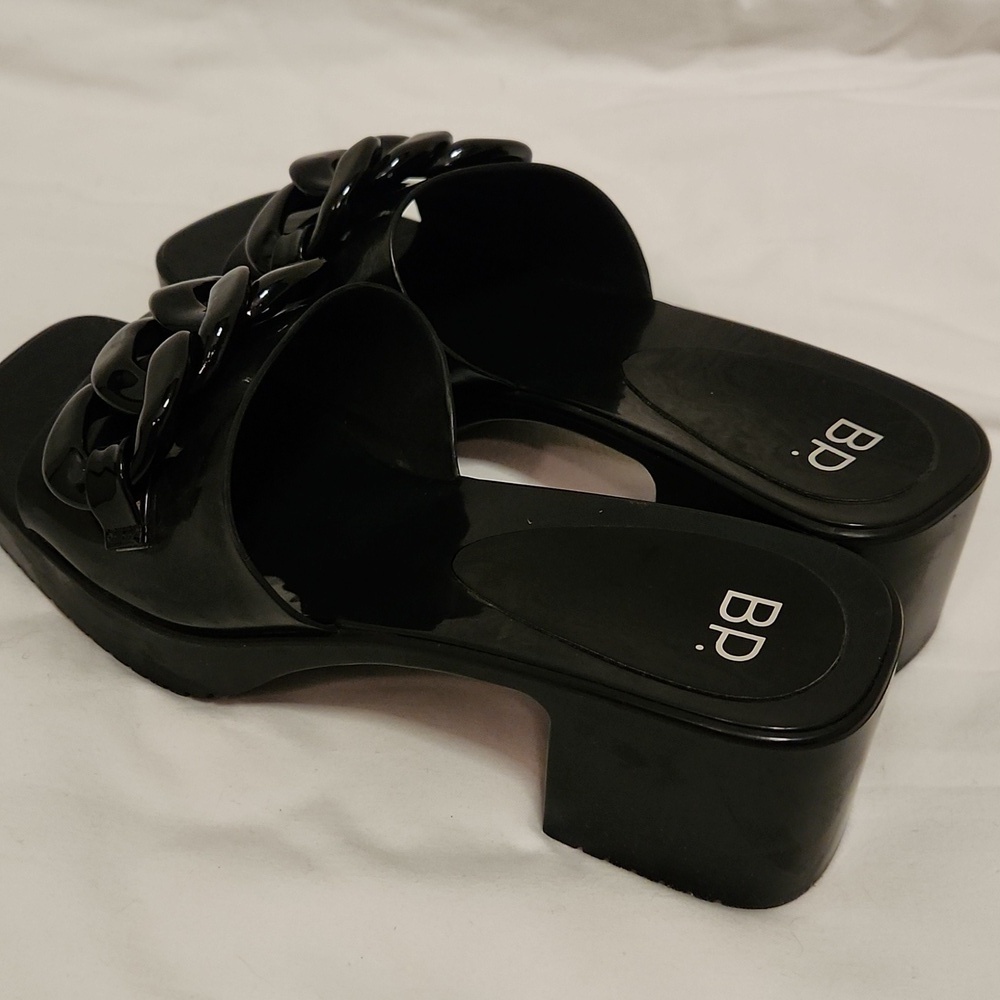 BP. Black chunky slides heels with plastic chain size 8 square toe open toe - Picture 7 of 7